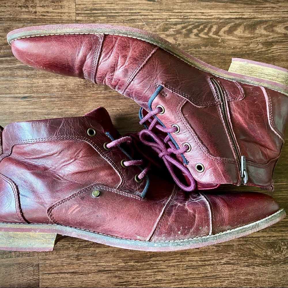 Steve Madden Kramerr Oxblood distressed Leather Lace Up Chukka Boots Size 13